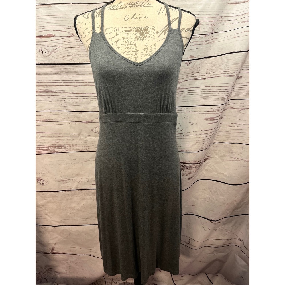 Dakini Womens Gray V-Neck Strappy Racerback Active Dress with Shelf Bra Large
